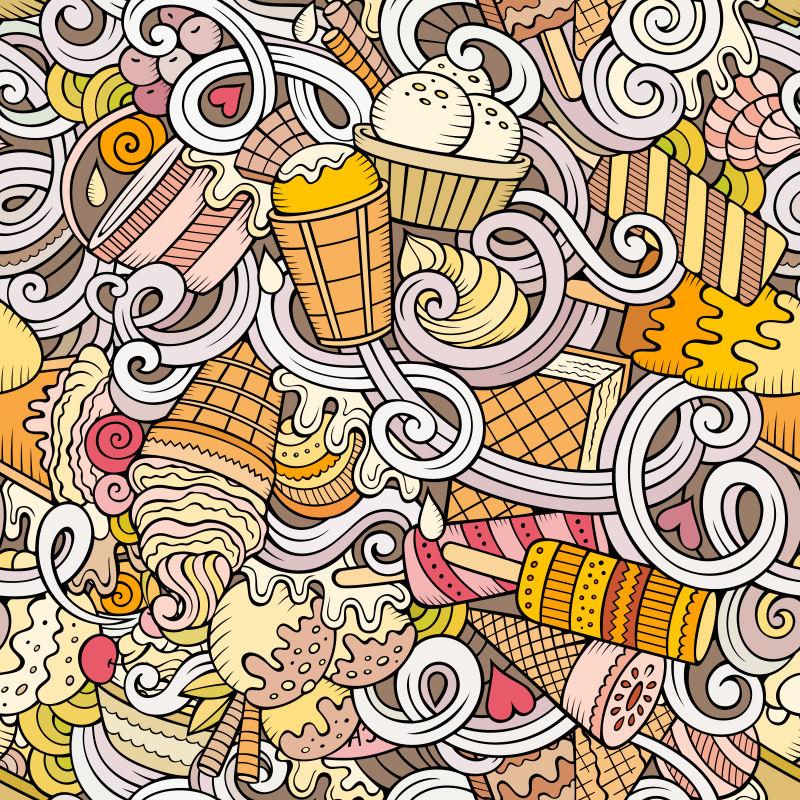 矢量卡通手绘冰淇淋涂鸦无缝模式