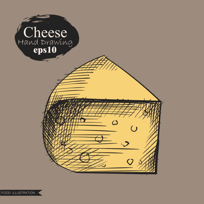 矢量手绘切开的奶酪插图