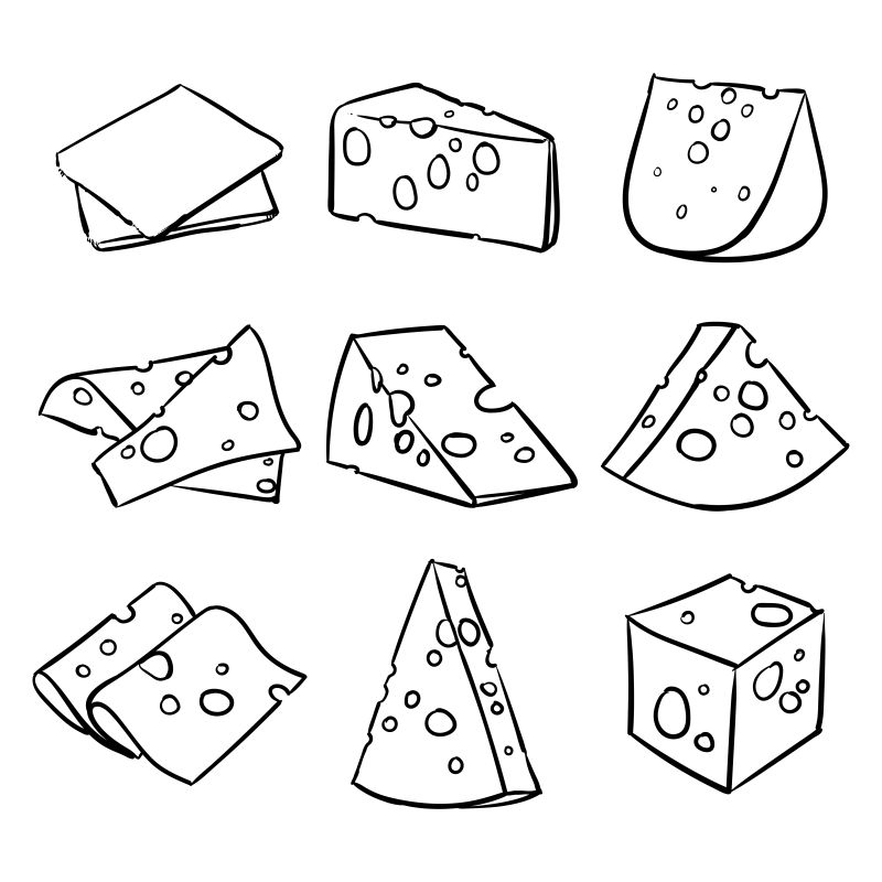 线描风的矢量奶酪创意插图