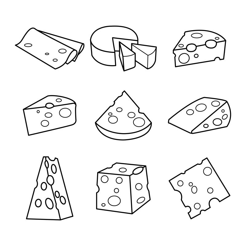 创意矢量手绘线性风格的奶酪插图