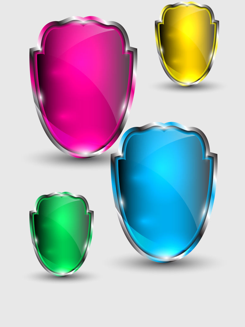 创意矢量彩色玻璃材质的护盾形徽章设计