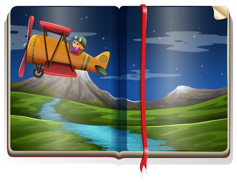 飞行的飞机图案书籍矢量设计