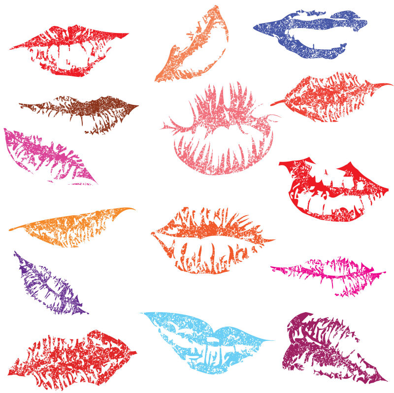 矢量各种颜色的女性嘴印插图