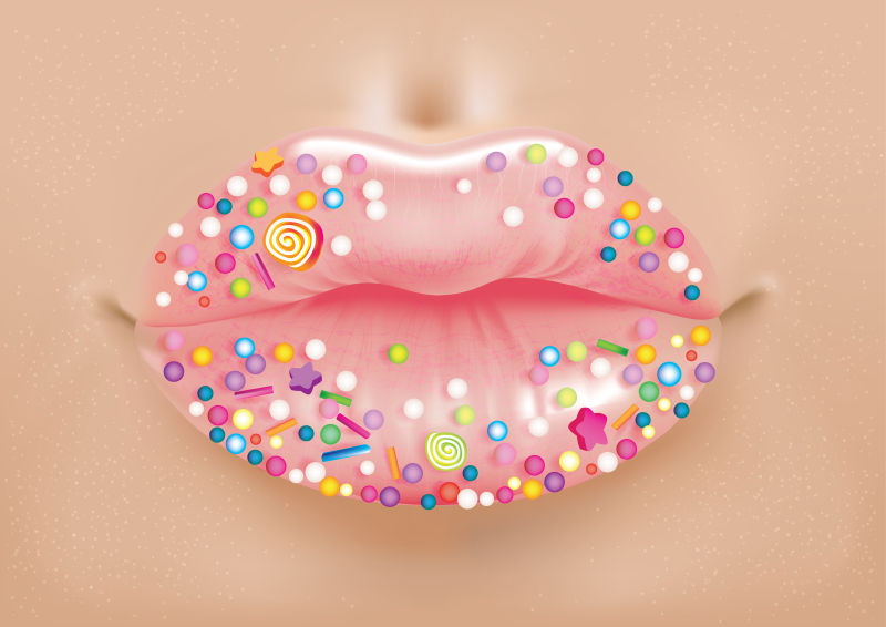 矢量闪亮糖果装饰的女性嘴唇插图