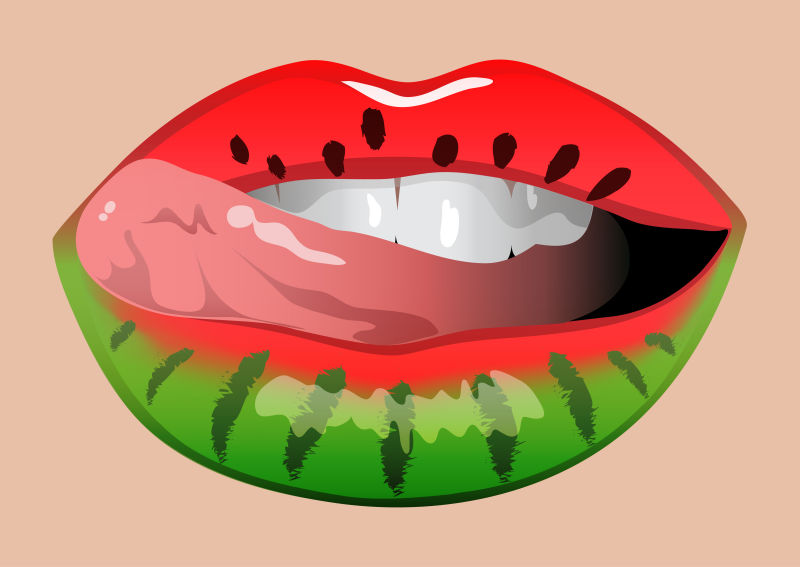 矢量西瓜配色的性感嘴唇插图