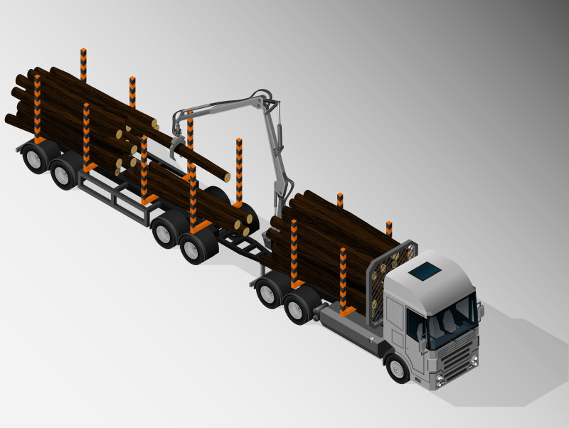 运输木材的卡车矢量插图
