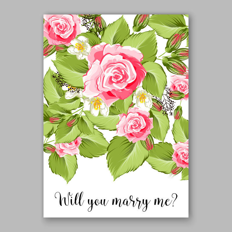 创意矢量花卉元素的现代婚礼请帖设计