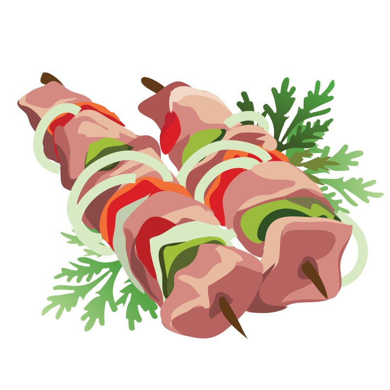 矢量卡通烤肉串平面插图