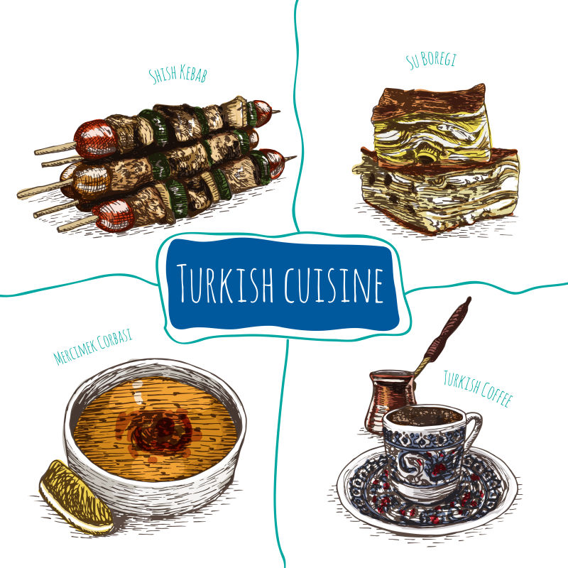 抽象矢量手绘土耳其美食插图