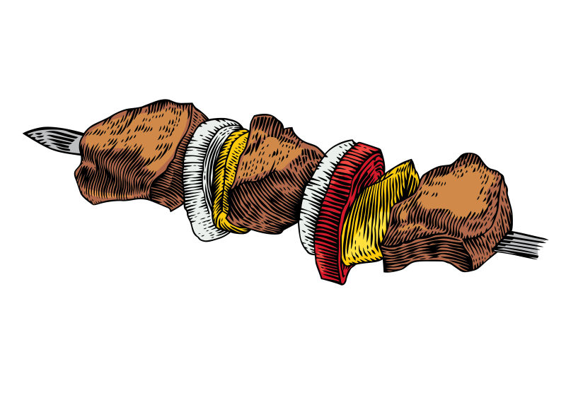 创意矢量手绘烤肉串的插图