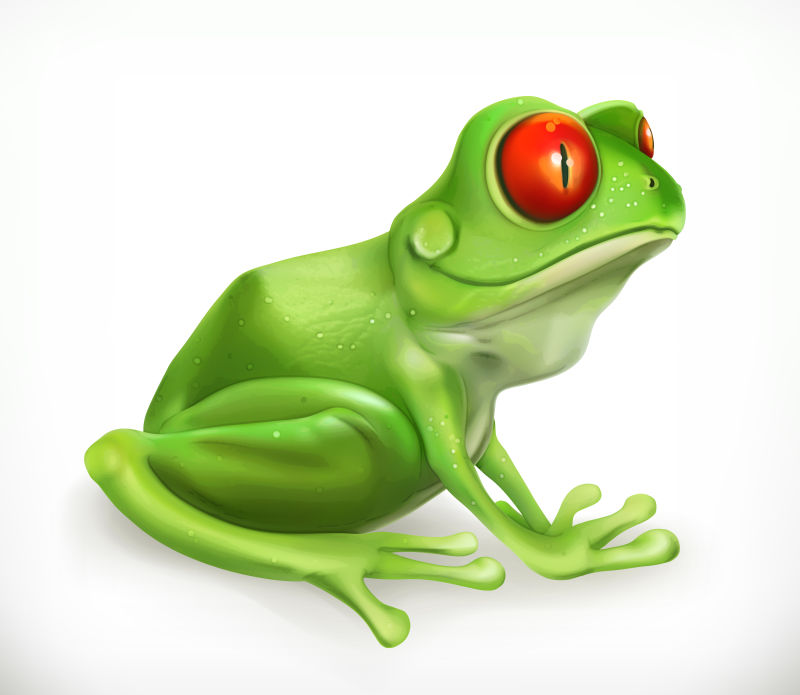 绿色红颜青蛙的卡通形象设计矢量
