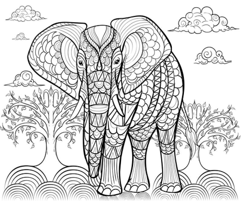 矢量手绘黑白大象图案