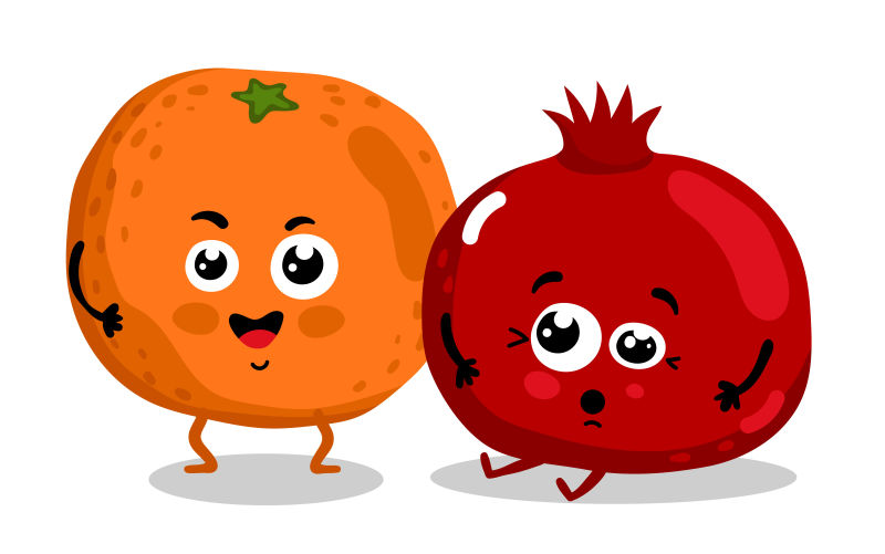 矢量卡通可爱的橘子和石榴插图