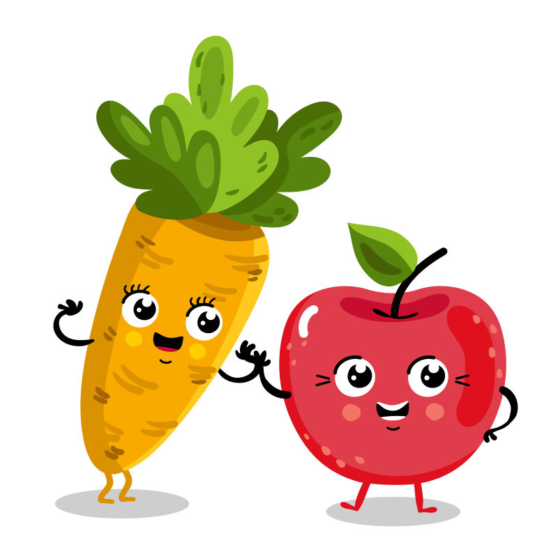 创意矢量可爱的胡萝卜和苹果插图