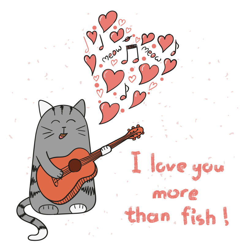 情人节的卡通小猫矢量插图