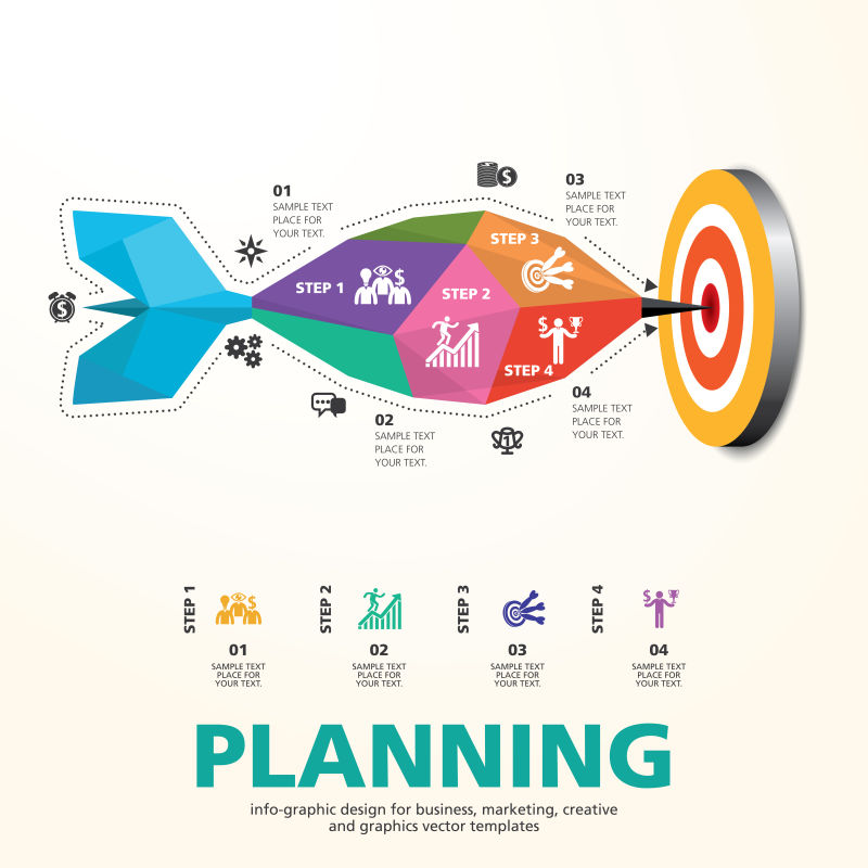 矢量飞镖概念的商业信息图表设计