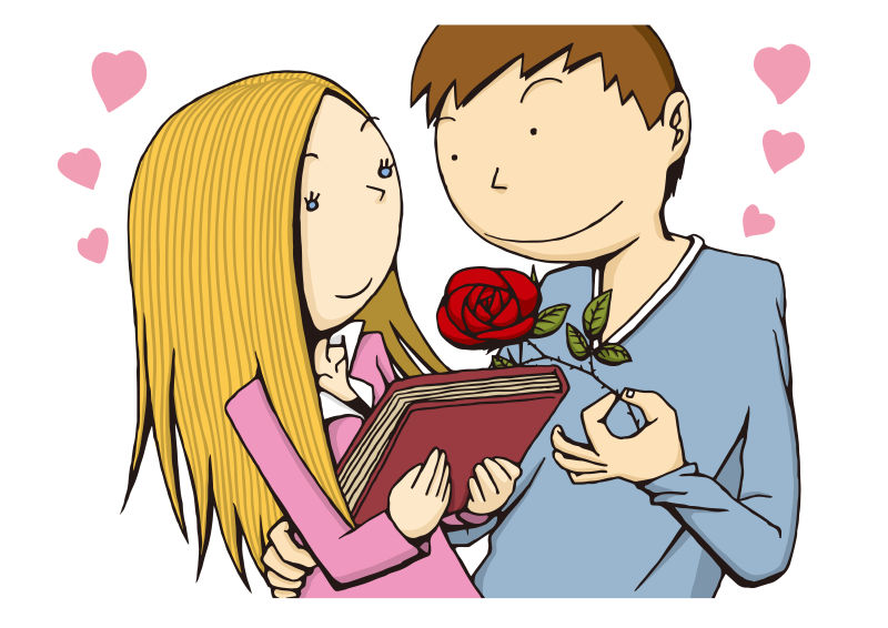 抽象矢量浪漫送花的情侣插图