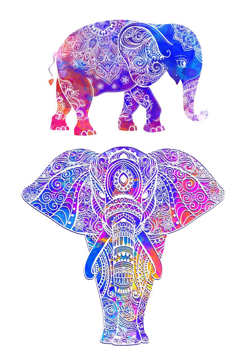 大象彩色插图矢量集