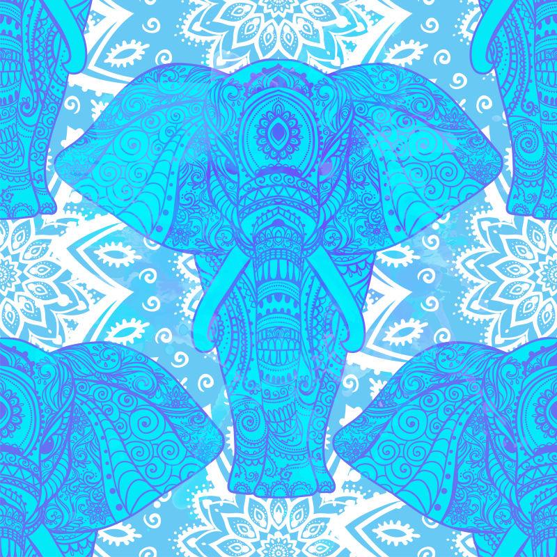 矢量蓝色大象图案