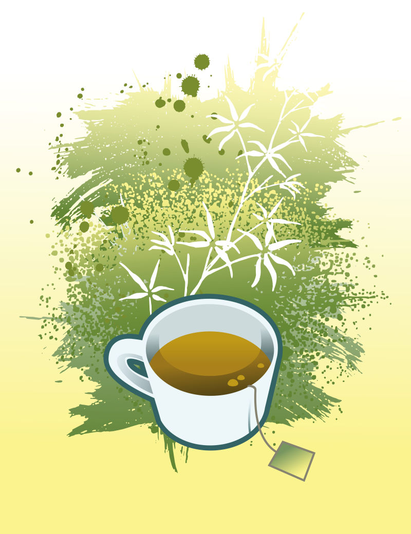 矢量茶叶插图元素的宣传海报平面设计