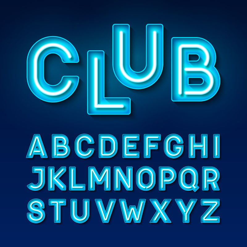抽象矢量蓝色发光老式霓虹字母设计