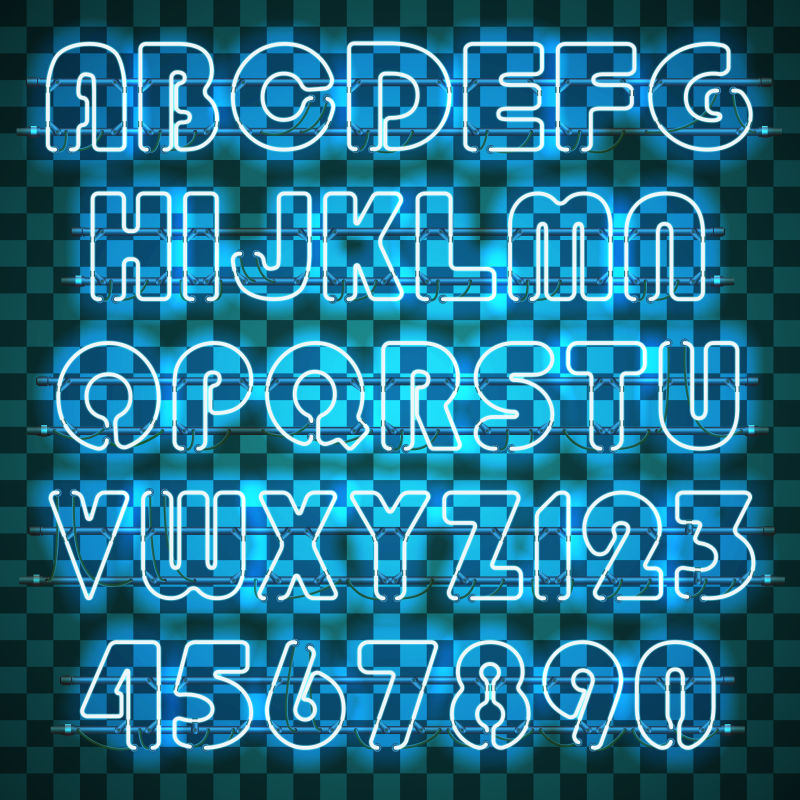 矢量蓝色霓虹灯元素的字母设计