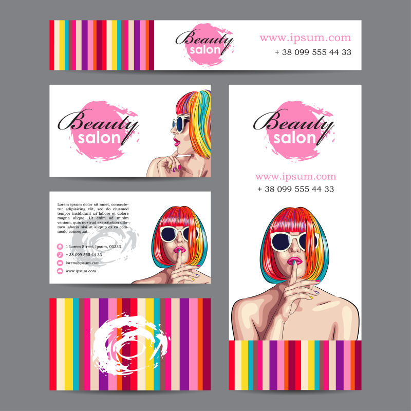 创意矢量彩色假发美女元素的卡片设计