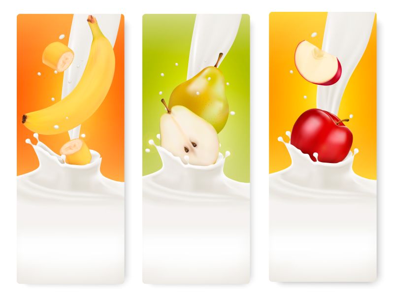 创意新鲜水果牛奶横幅设计