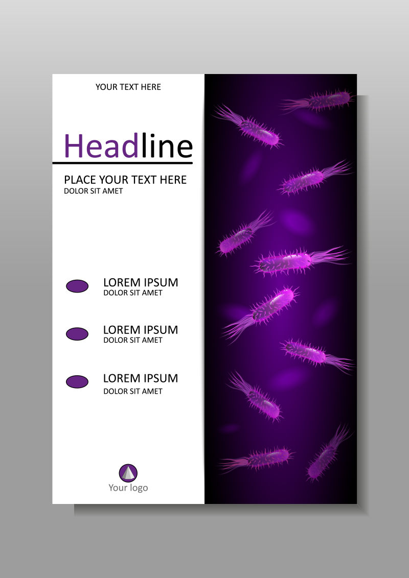 矢量紫色细菌元素的宣传册封面设计