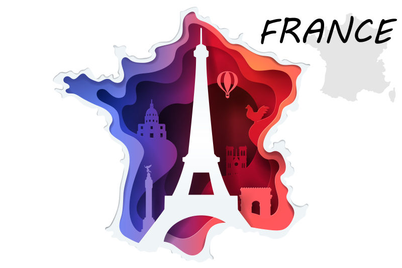 矢量法国埃菲尔铁塔蓝图旅行艺术设计