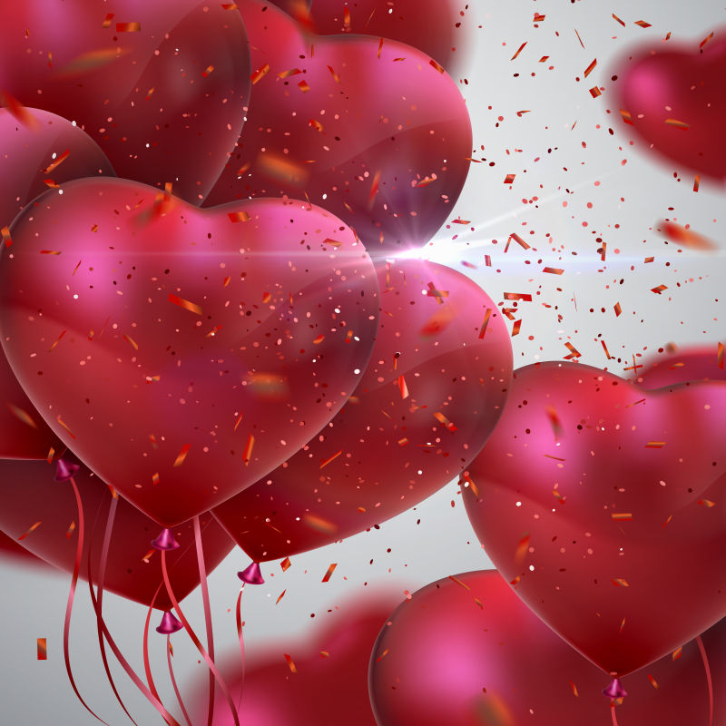 矢量浪漫飞舞的红色气球心