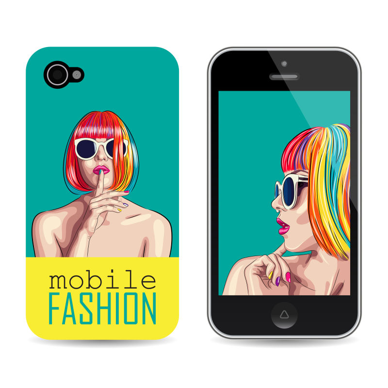 创意矢量彩色时尚美女元素的手机设计