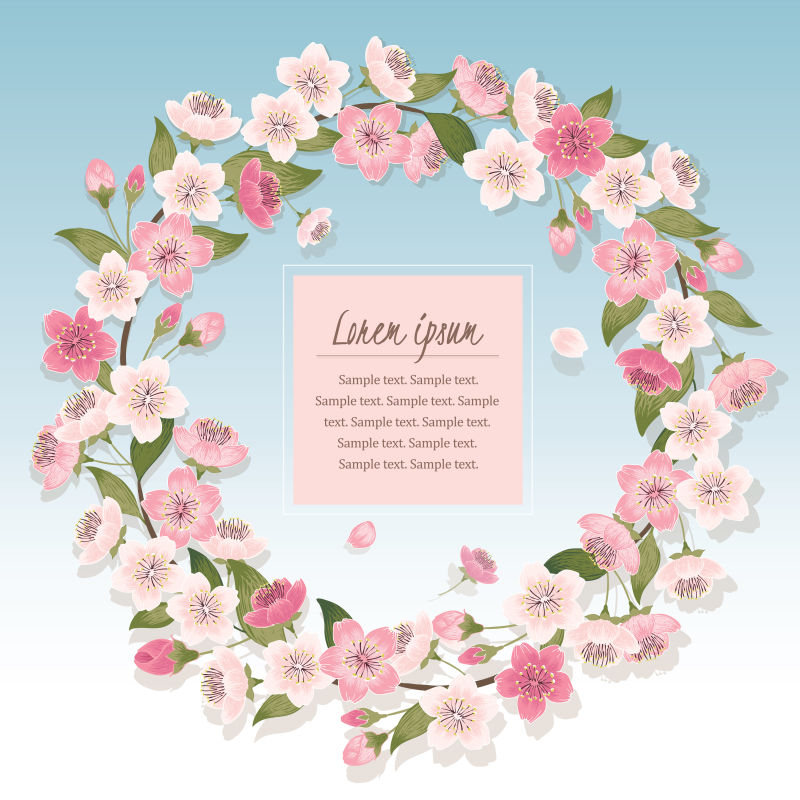 水彩花卉花环与粉色请帖设计