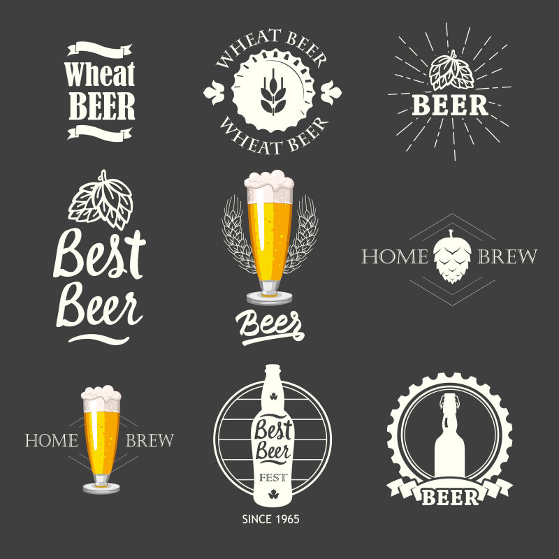 抽象矢量现代啤酒元素的标志设计