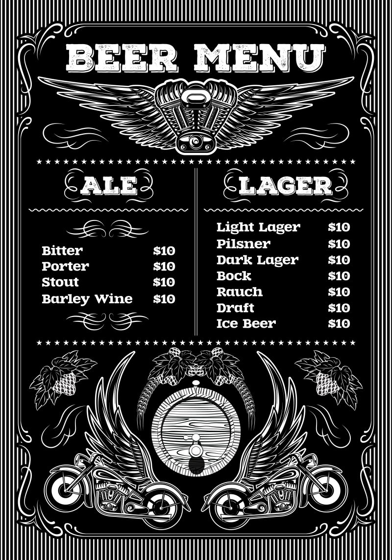 矢量黑色背景的啤酒菜单设计