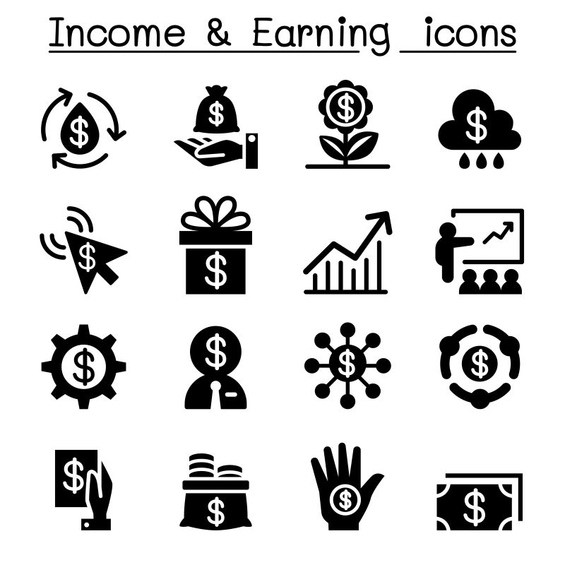 创意矢量收入概念的黑色图标设计