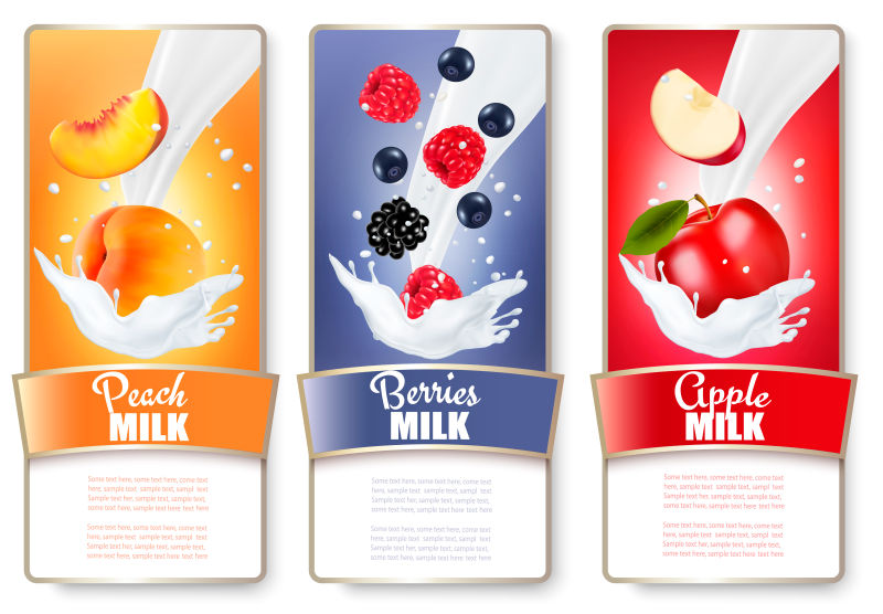 抽象矢量不同水果牛奶的横幅设计