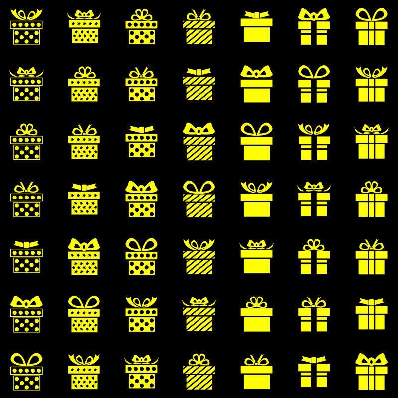 矢量设计黑色背景中的黄色礼物盒