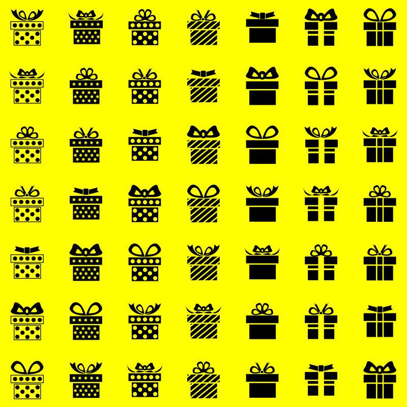 矢量设计黄色背景中的多样礼物盒