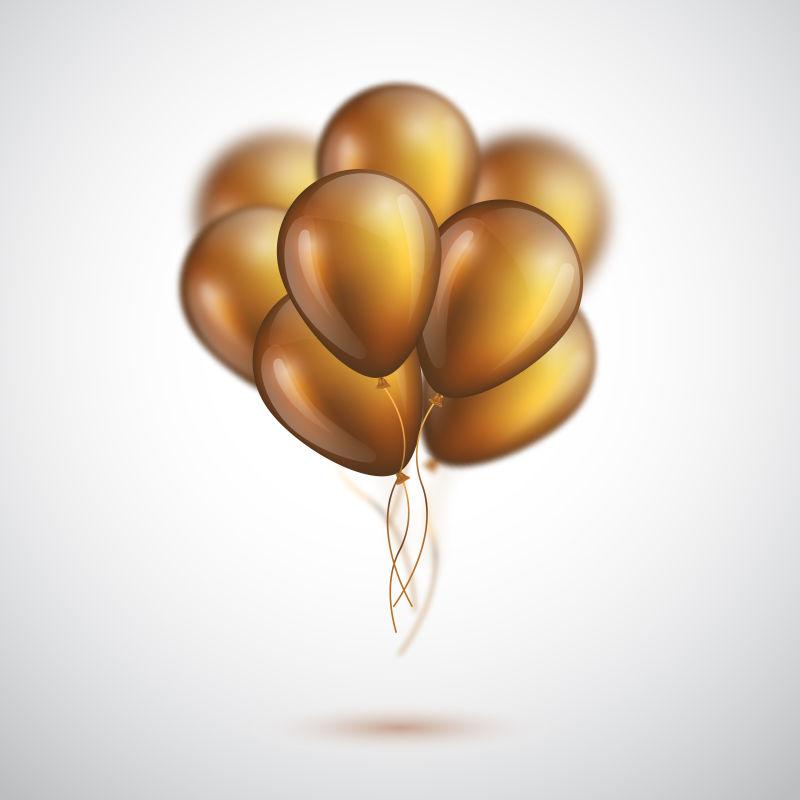 模糊效果的逼真的3D光泽金色气球矢量插图