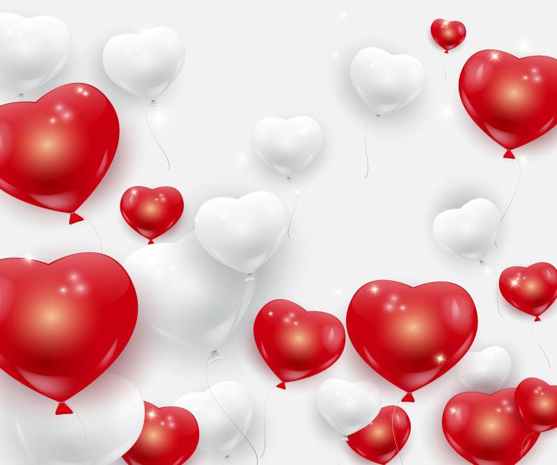 美丽的白色和红色心脏形状的矢量气球