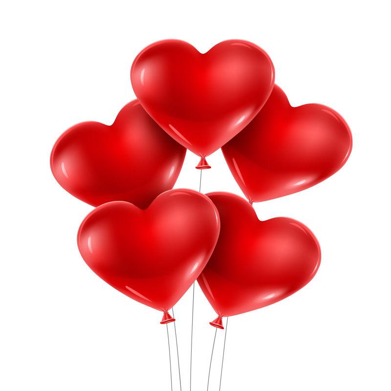 隔离的红色心脏气球矢量插图