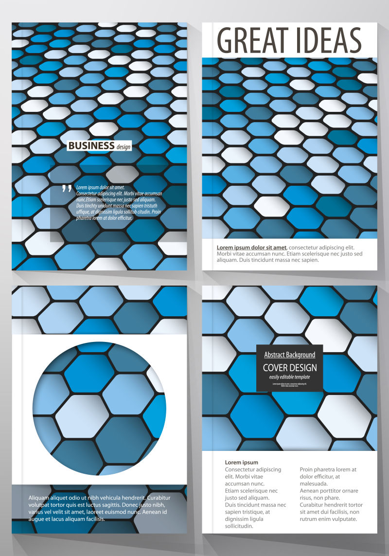 矢量现代蓝色几何图形元素的宣传册设计