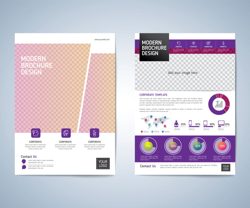 矢量粉紫色商业概念的宣传册封面设计