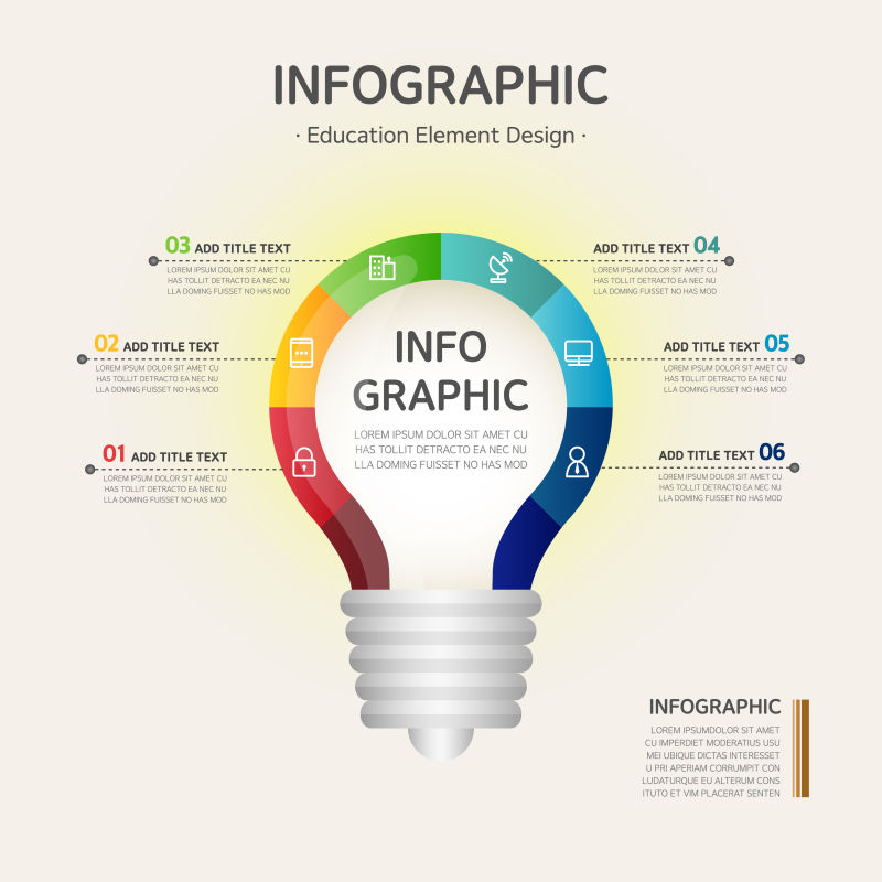 创意矢量彩色灯泡元素信息图表设计