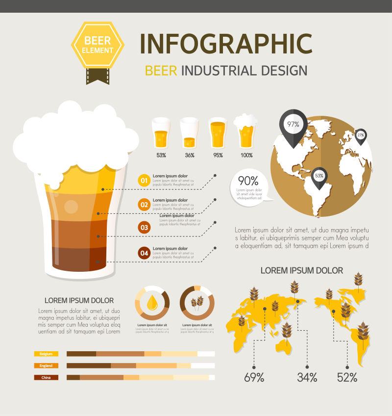 抽象矢量全球啤酒概念信息图表设计