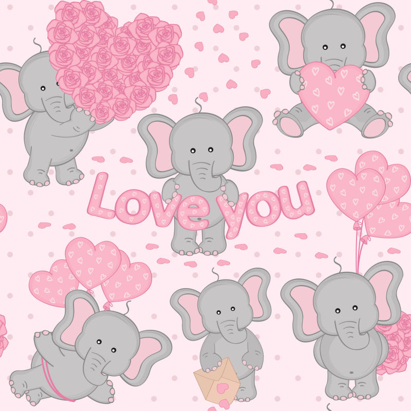 矢量情人节主题的可爱小象插图