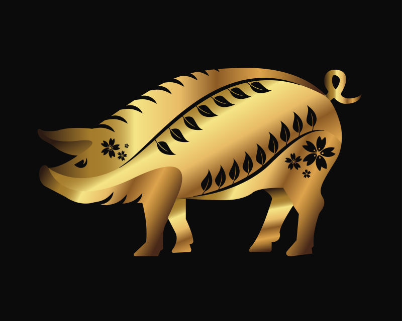 矢量金属材质剪纸风格的猪插图