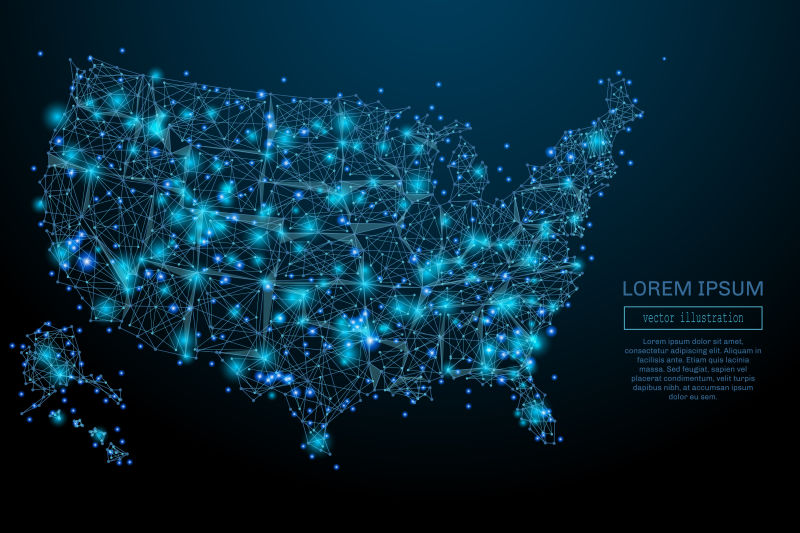 抽象矢量蓝色美国地图元素的现代背景