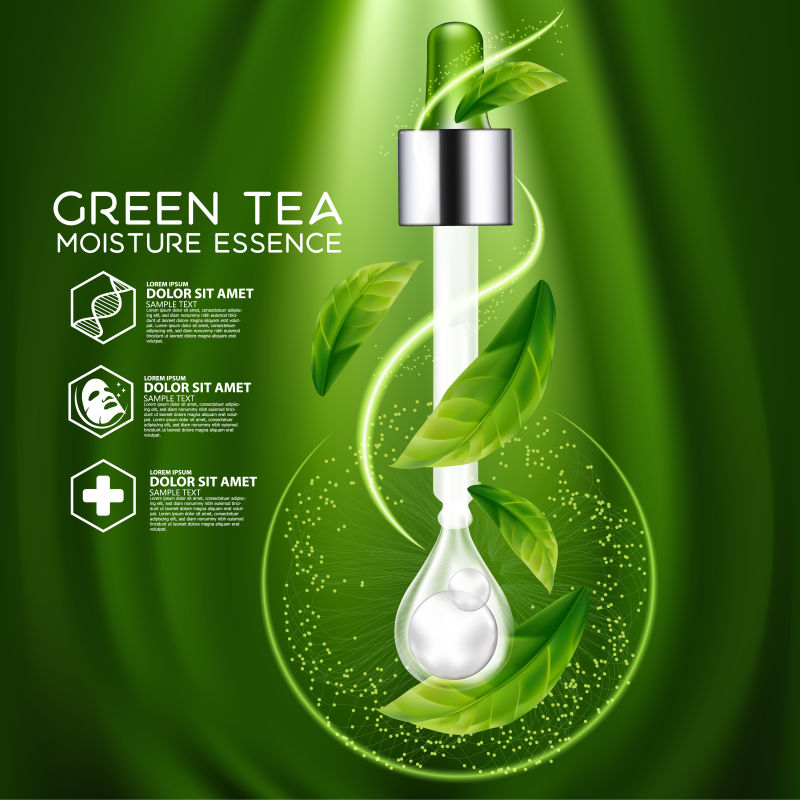 抽象矢量绿茶保湿精华的宣传海报设计